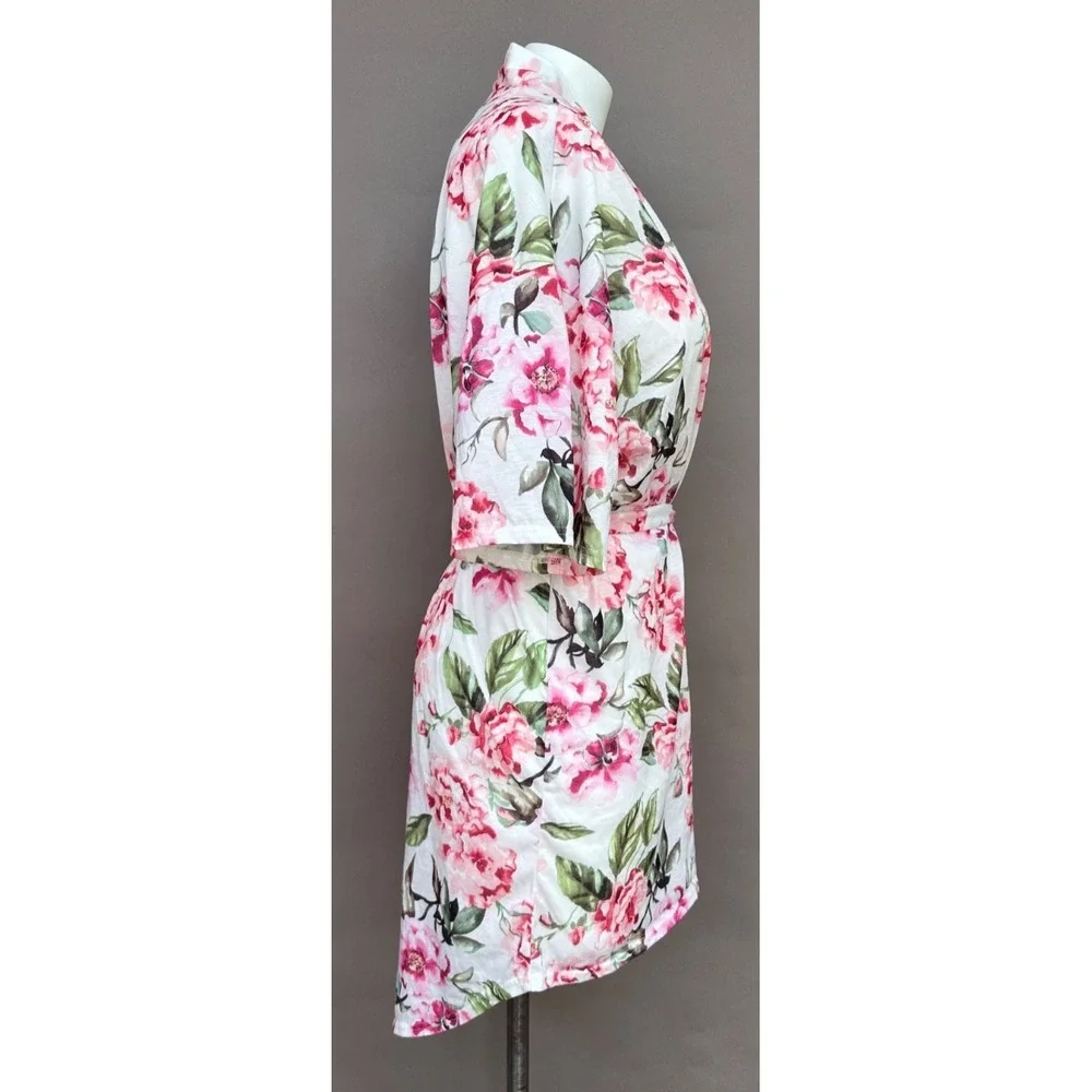 Show Me your MUMU Brie Pink Floral Short Robe  Garden of Blooms One Size Cottage